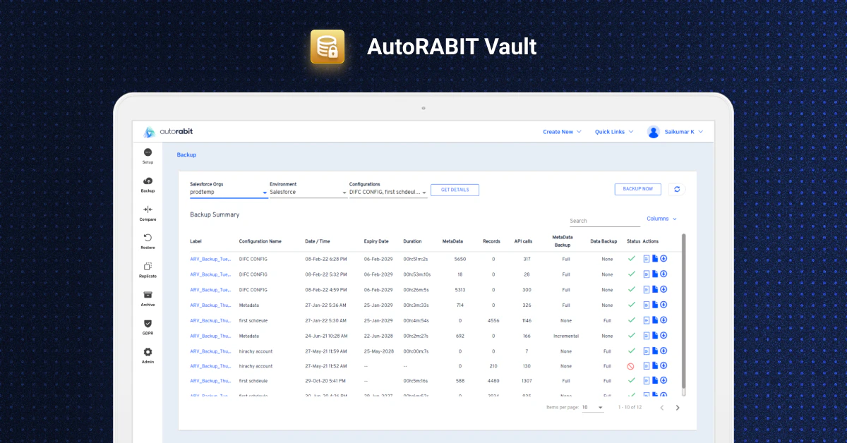 screenshot of AutoRABIT Vault